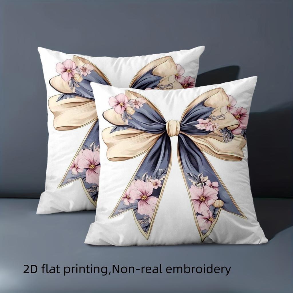 1 Pezzo Copricuscini Decorativi Bianchi con Fantasia Floreale e Fiocchi, Federa in Poliestere per Cuscino, Copricuscino Decorativo per Divano, Cuscino da Testiera
