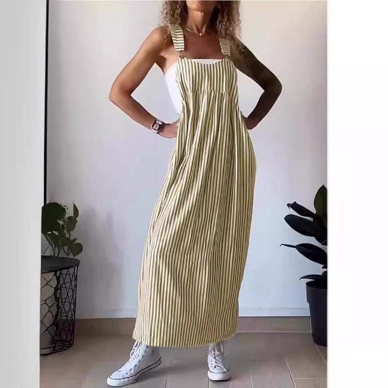 Damen Sommermode Gestreiftes Hosenträgerkleid