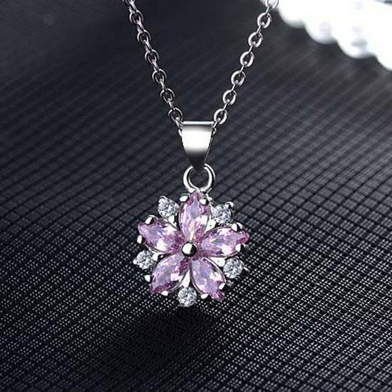 Pink Cherry Blossom Clavicle Pendant Necklace