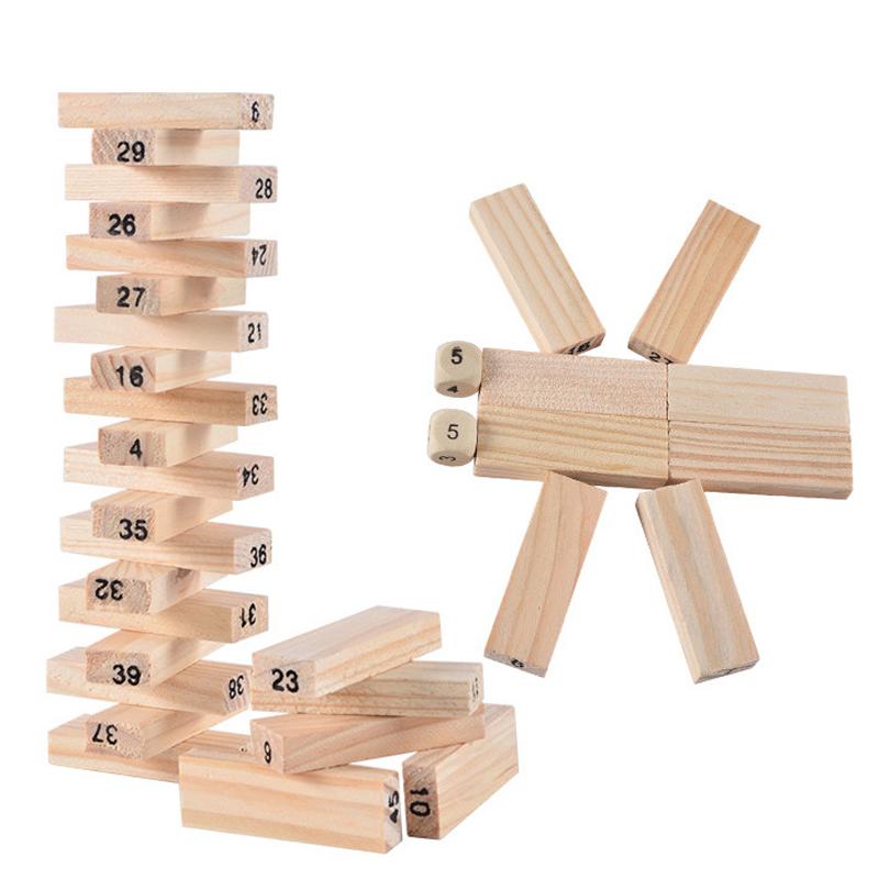 54PCS Wooden Stack High Game Blocks Toy Timeless Balance Brain Game Toy Intelligence Learning Playthings Ideal For Children Children Boy Present