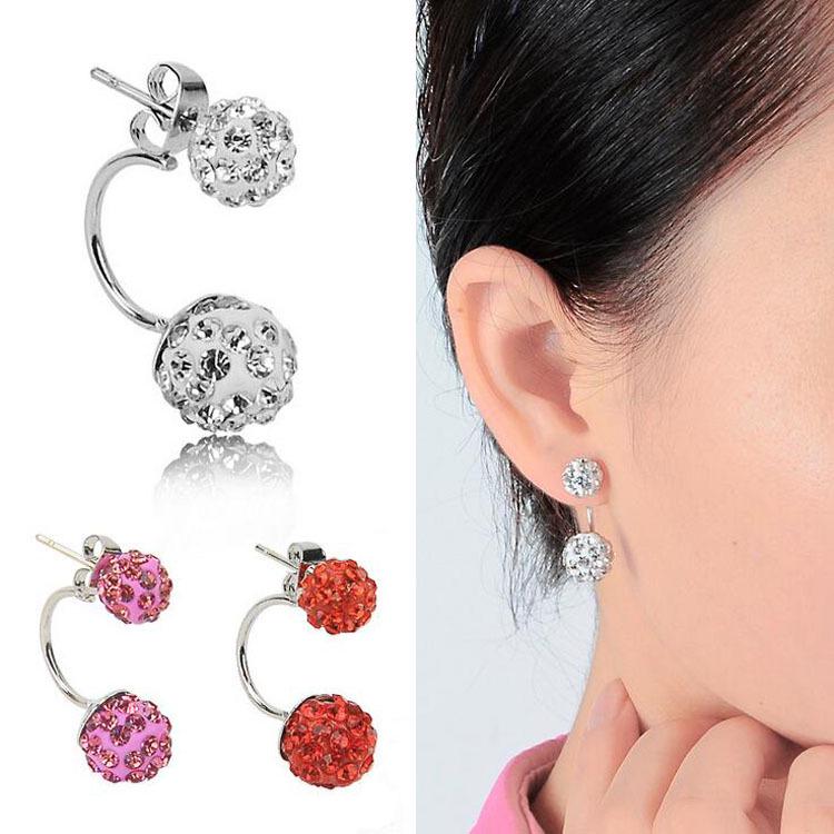 Fashionable Shamballa Diamond Ball Ceramic Double Earrings