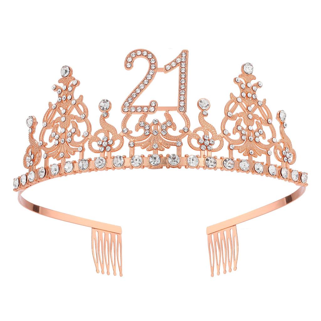 Fashion Alloy Digital Crown With Diamond Tiara 18Th Birthday Party Pearl Alloy Headband