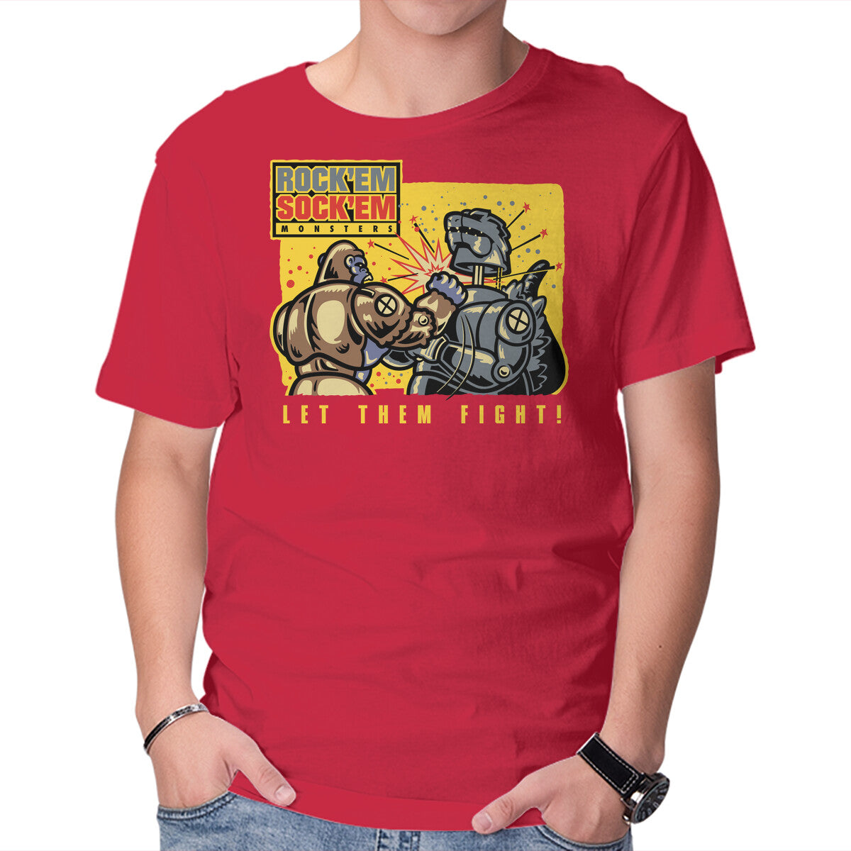 Unisex Crew Neck T-Shirt Let Em Fight Graphic Short Sleeve Casual Tee S