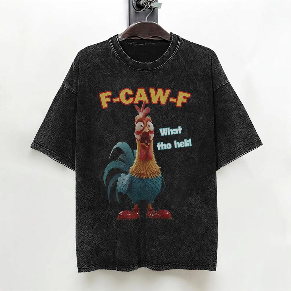 Funny Meme F Caw F Chicken T Shirt Washed Short Sleeve Oversize TShirts  Vintage Men Women Streetwear Printed Tee Shirt