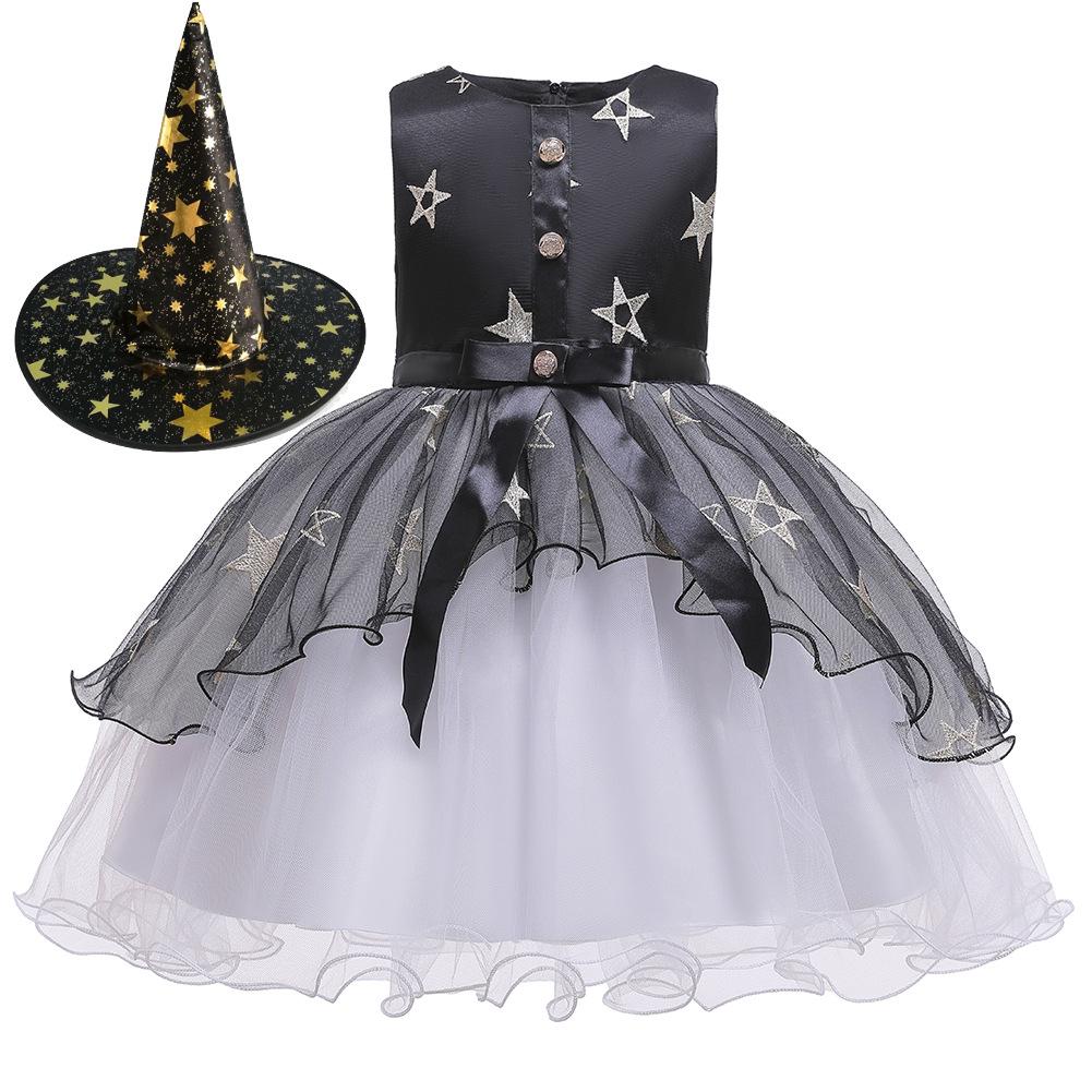 Halloween Prinsessklänning Kostym med Häxhatt för Barn