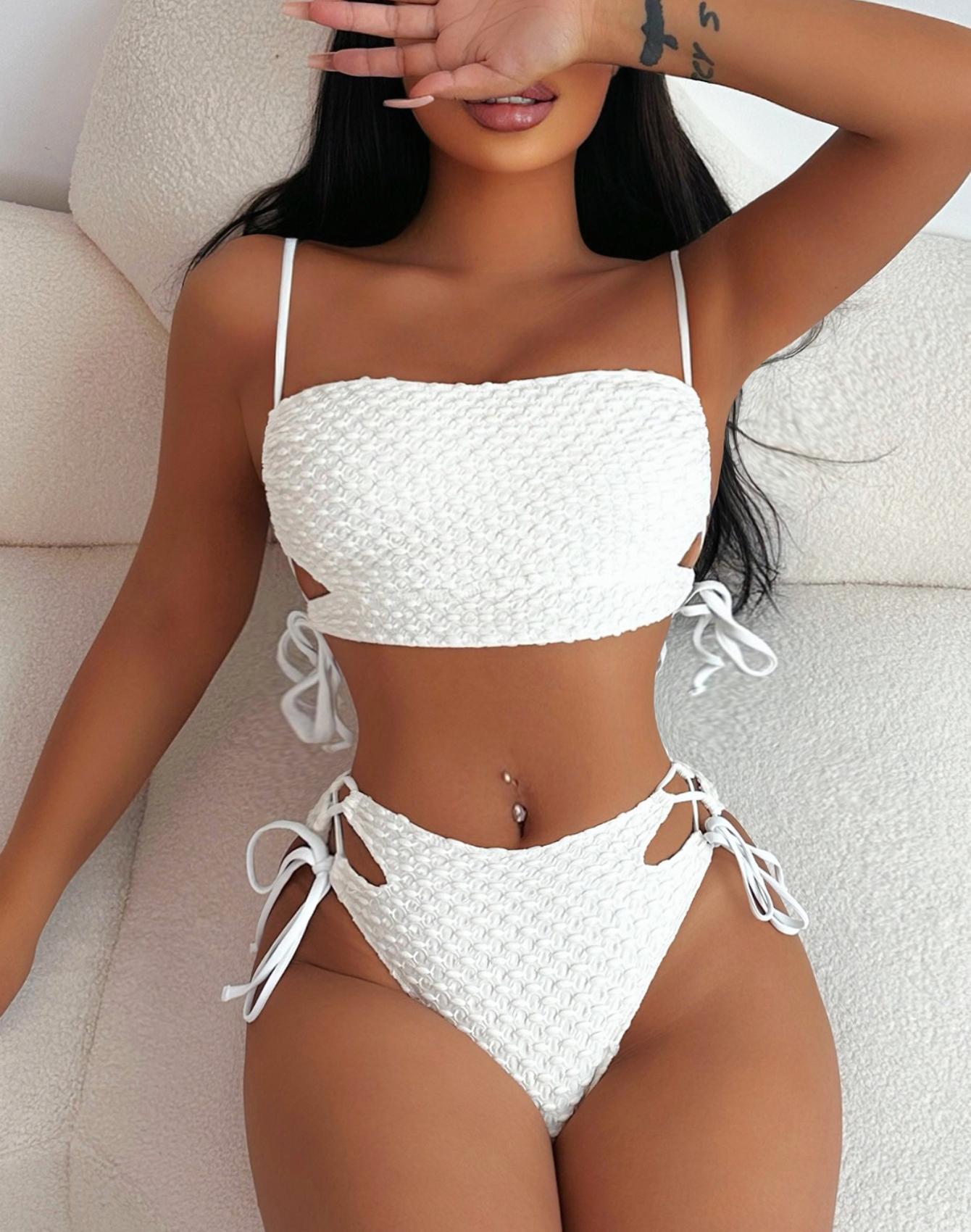 

Женский купальник, однотонный, с завязками сзади, с высокой талией, с разрезом, купальник-бикини, пляжная одежда, купальные костюмы L бежевый