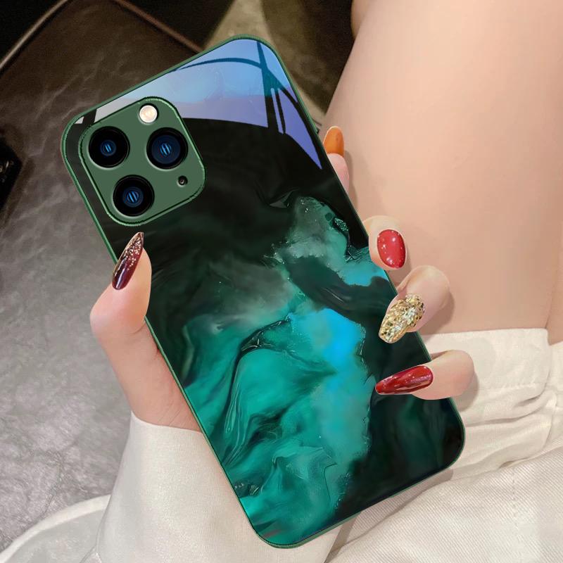 Geometrischer Farbverlauf Für iPhone 16 Pro Max 15 Pro 14 13 12 Mini 11 XS Max XR 7 8 Plus SE 2022 Gehärtetes Glas Handyhülle