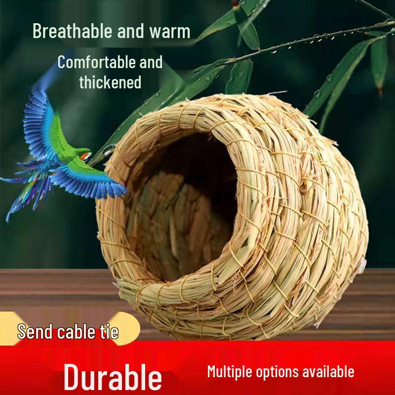 Straw Bird Nest for Budgerigars, Cockatiels, Quails, Pigeons, and Peonies - Hanging Breeding and Egg-Laying Supply