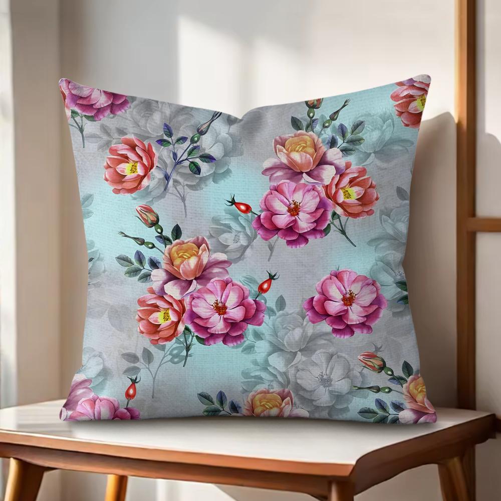 Classic Floral Print Cushion Cover Natural Linen Organic Fabric DoubleSided Printing Couch Pillow Covers Home Decor Gift