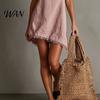 Party Dress Women Short Summer Fringed Deep V Neck Sleeveless Slip Elegant Casual Loose Boho Beach Spaghetti Strap Above Knee Mini