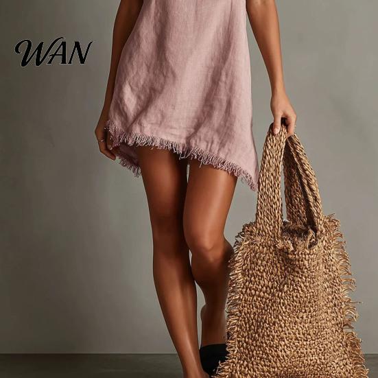 Party Dress Women Short Summer Fringed Deep V Neck Sleeveless Slip Elegant Casual Loose Boho Beach Spaghetti Strap Above Knee Mini