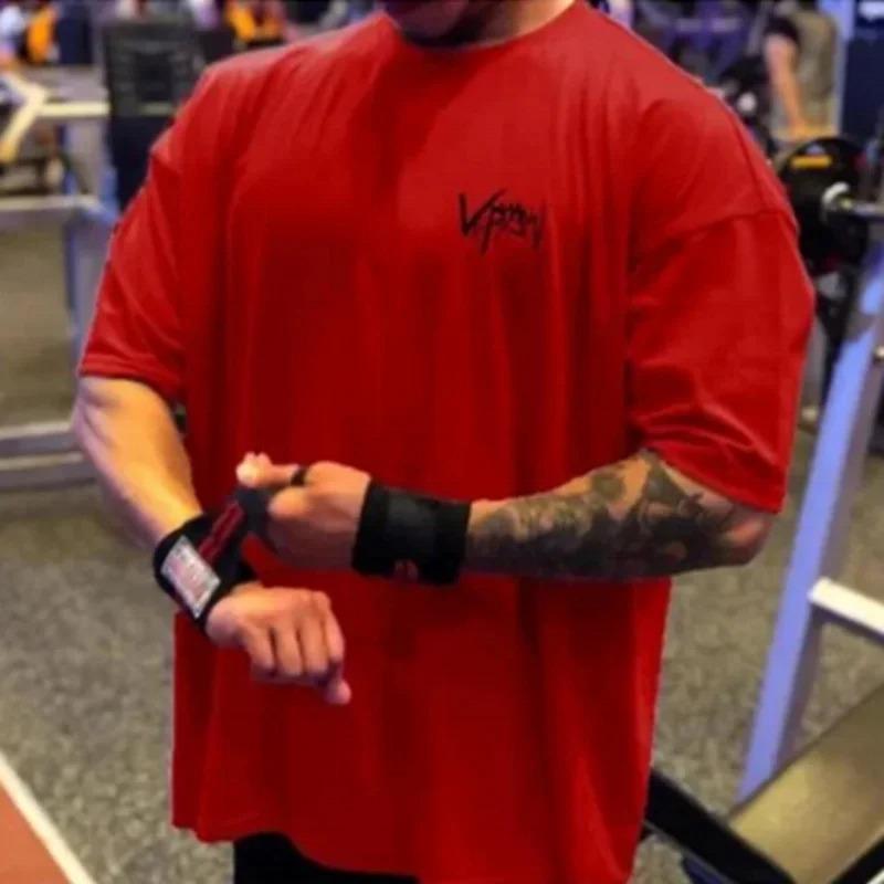 

НОВАЯ спортивная футболка с круглым вырезом, оверсайз, хлопковая, летняя, для тренировок, для бега, мужская, уличная одежда, с рукавом до локтя 4XL