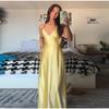 LYRIA Yellow Elegant Stain Women's Sling Dress Sexy Backless Sleeveless V Neck High Waist Evening Gown Summer Chic Lady Partywear 2025