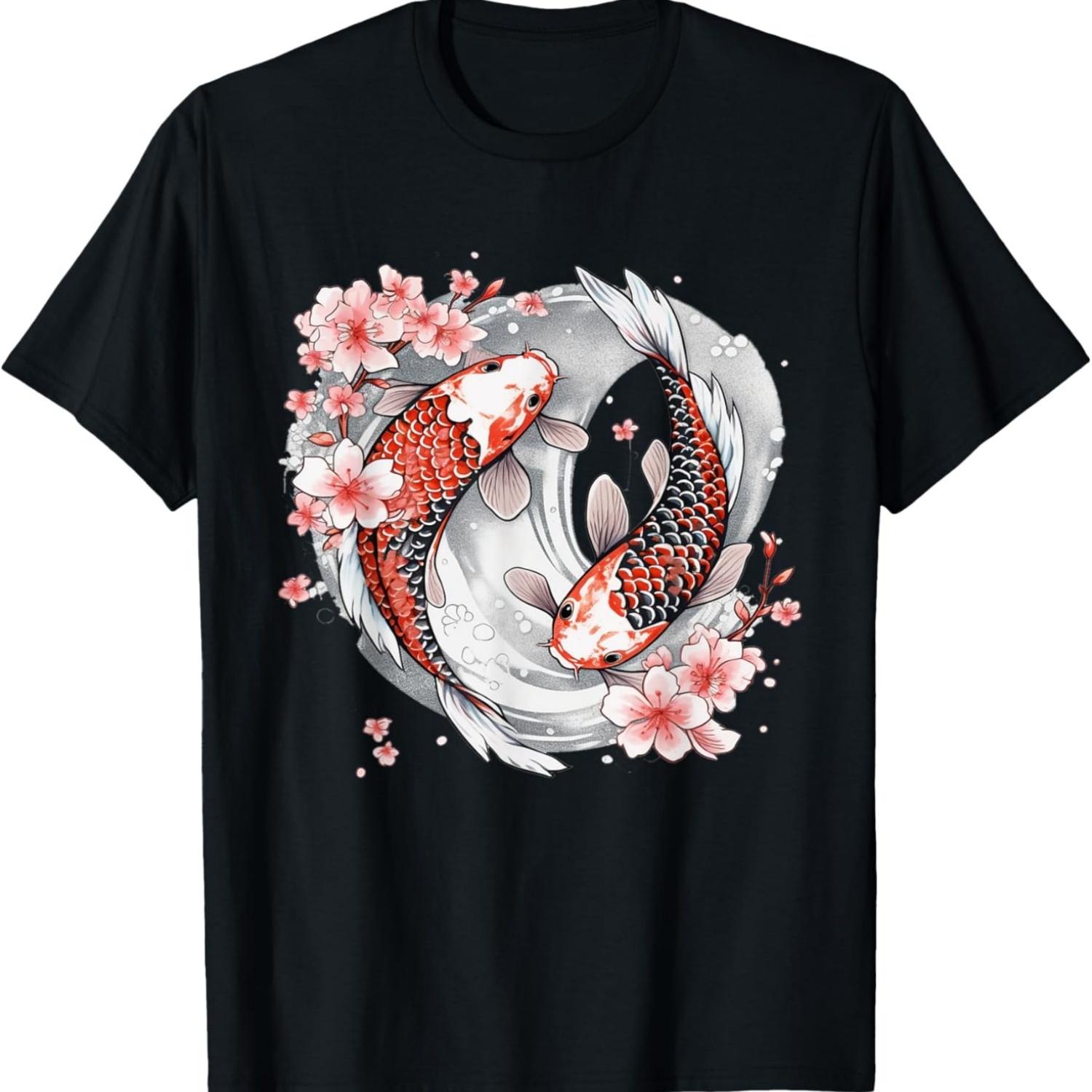 Nishikigoi Koi Carp Fish  Art Japan Cherry Blossom T-Shirt(4) S чёрный