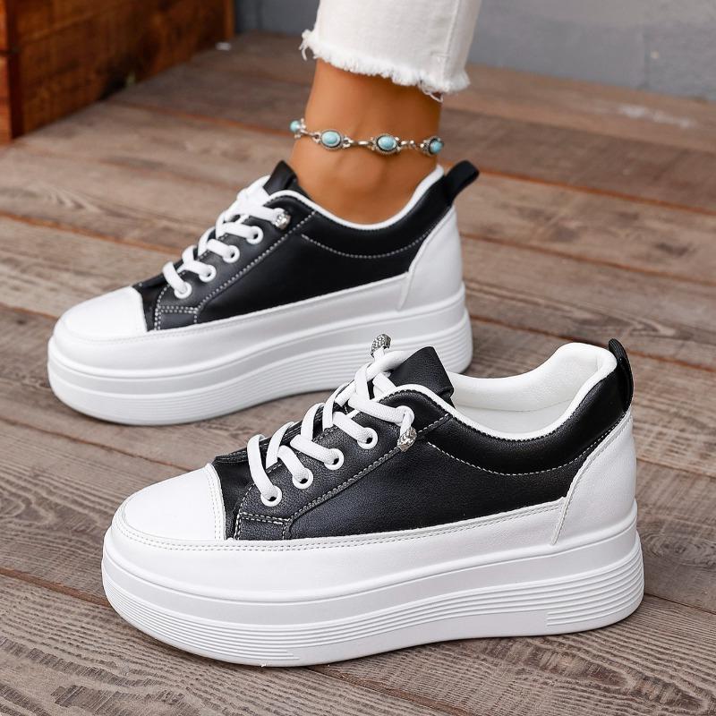 Fashion Spring Thick Soled Single Shoes for Women Round Head Color Matching Front Strap Waterproof Table Non-slip Sneakers