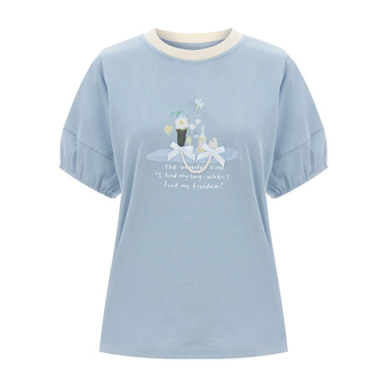 SELLY'S Pearl Embellished Puff Short Sleeve Tee_I6B-Cts020
