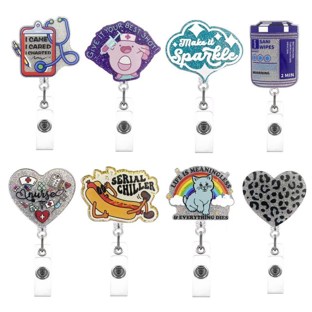New Cartoon Acrylic Medical Supplies Badge Reel Retractable ID Badge Holder With 360 Rotating Alligator Clip Name Holder