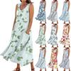 Women's Summer Casual Fashion Flower Printed Sleeveless  Pocket Dress