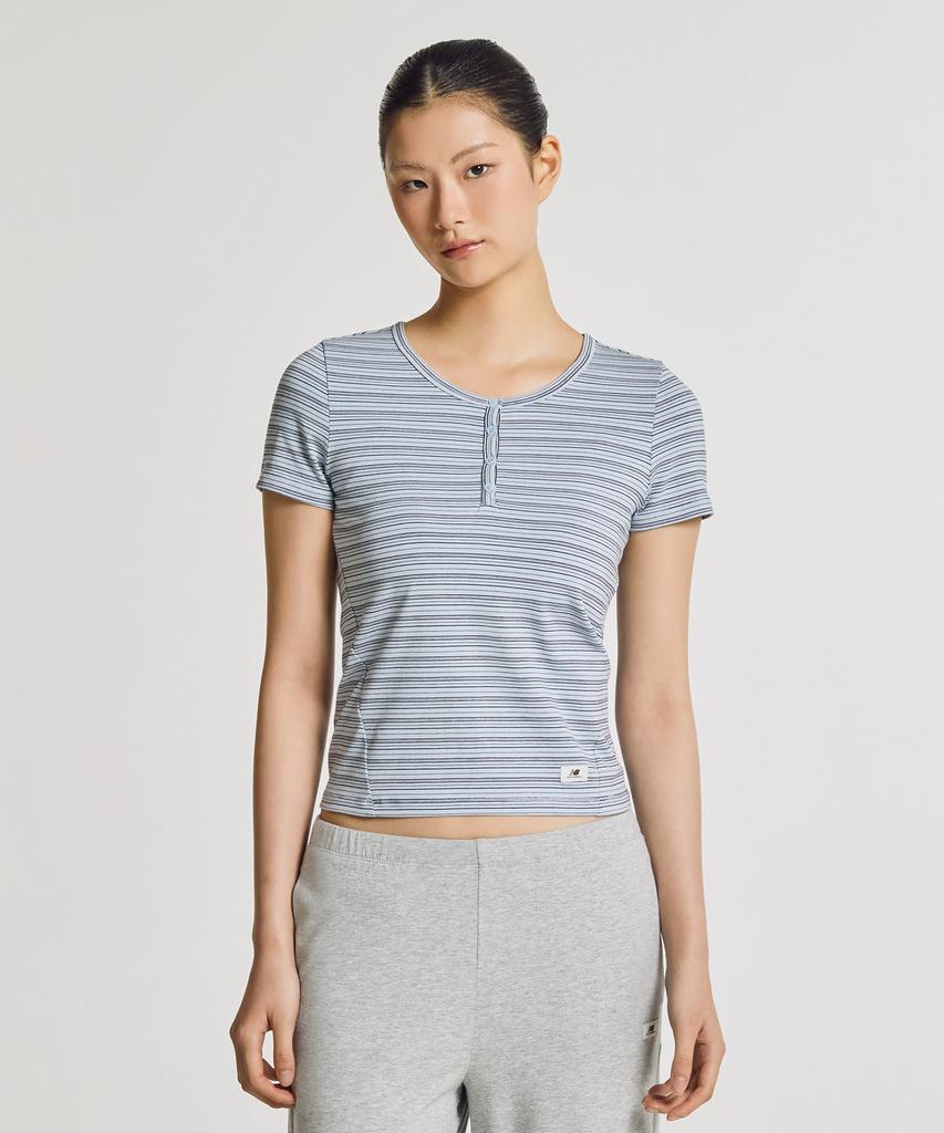 Nyuballanseu Nbneg3W122 / Women Nb-Flowy Henley Neck Short Sleeve Tee (L/Blue)