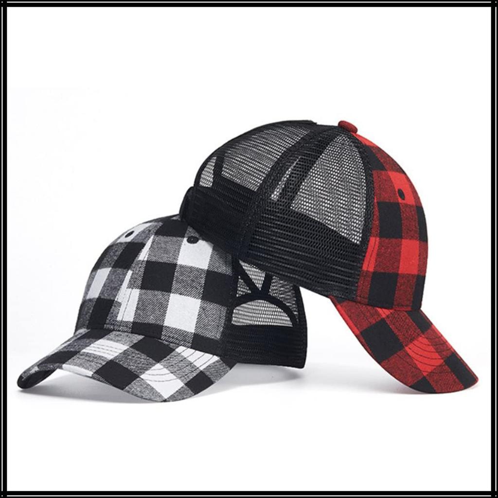 Czapka Siatkowa Wzór Szachownicy Perforowana Czapka Do Biegania Na Zewnątrz CA710 [White Fang] Damska (czerwony czarny)