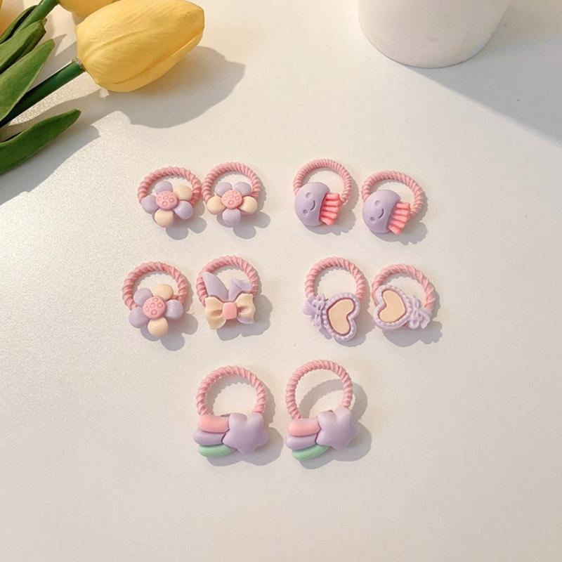 Pack of 10 Cartoon Hair Ties with Fruit/Flower Theme Designs for Little Girl and Children Sprinig Hair Styling Hairband