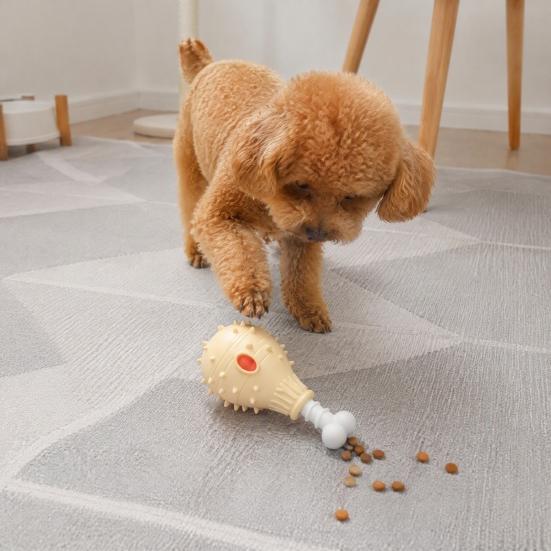 Safe Chewing Toys for Small Medium Large Dogs Dog Treat Dispenser Toy, Spiky Chicken Leg Chew Rubber Interactive Puppy Teething Puzzle Feeder