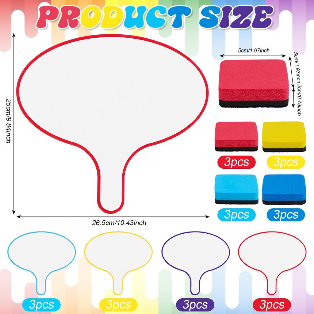 12 Pack Dry Erase Answer Paddles Colorful Handheld Double Sided Paddles