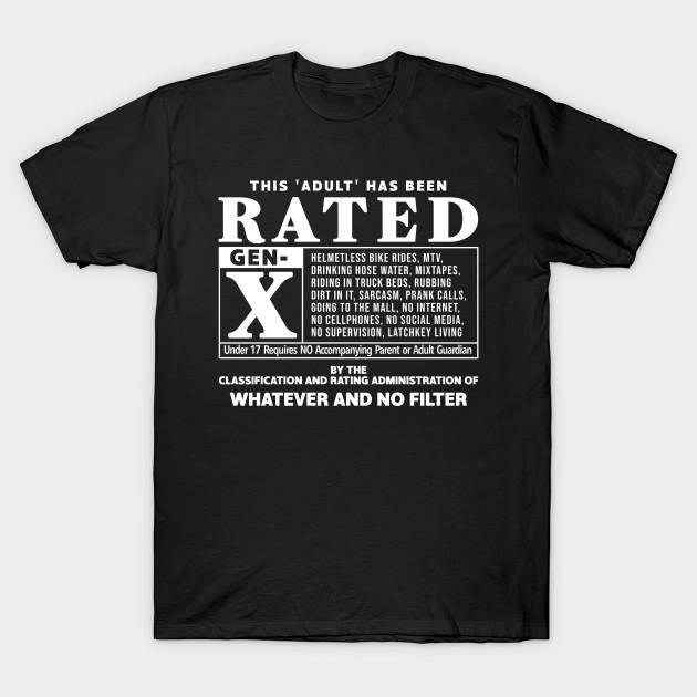 

Мужская черная футболка с принтом Rated Gen X - Ребенок 80-х Юмор Печать на термотрансферной бумаге без обрезки Хлопковая футболка 3XL чёрный