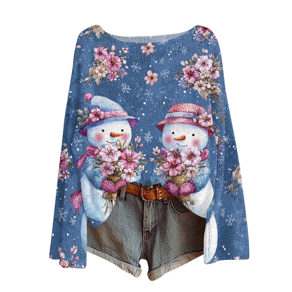 Womens  Fall Sweaters Long Sleeve Print Tops Pullover Sweaters Loose Dressy Casual Basic Clothes