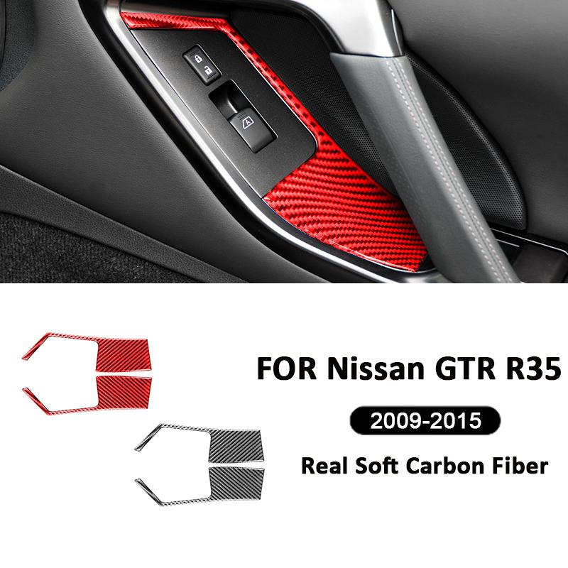 For Nissan GTR R35 2009-2015 Carbon Fiber Car Window Switch Lifter Door Lock Buttons Panel Cover Decoration Sticke Accessories