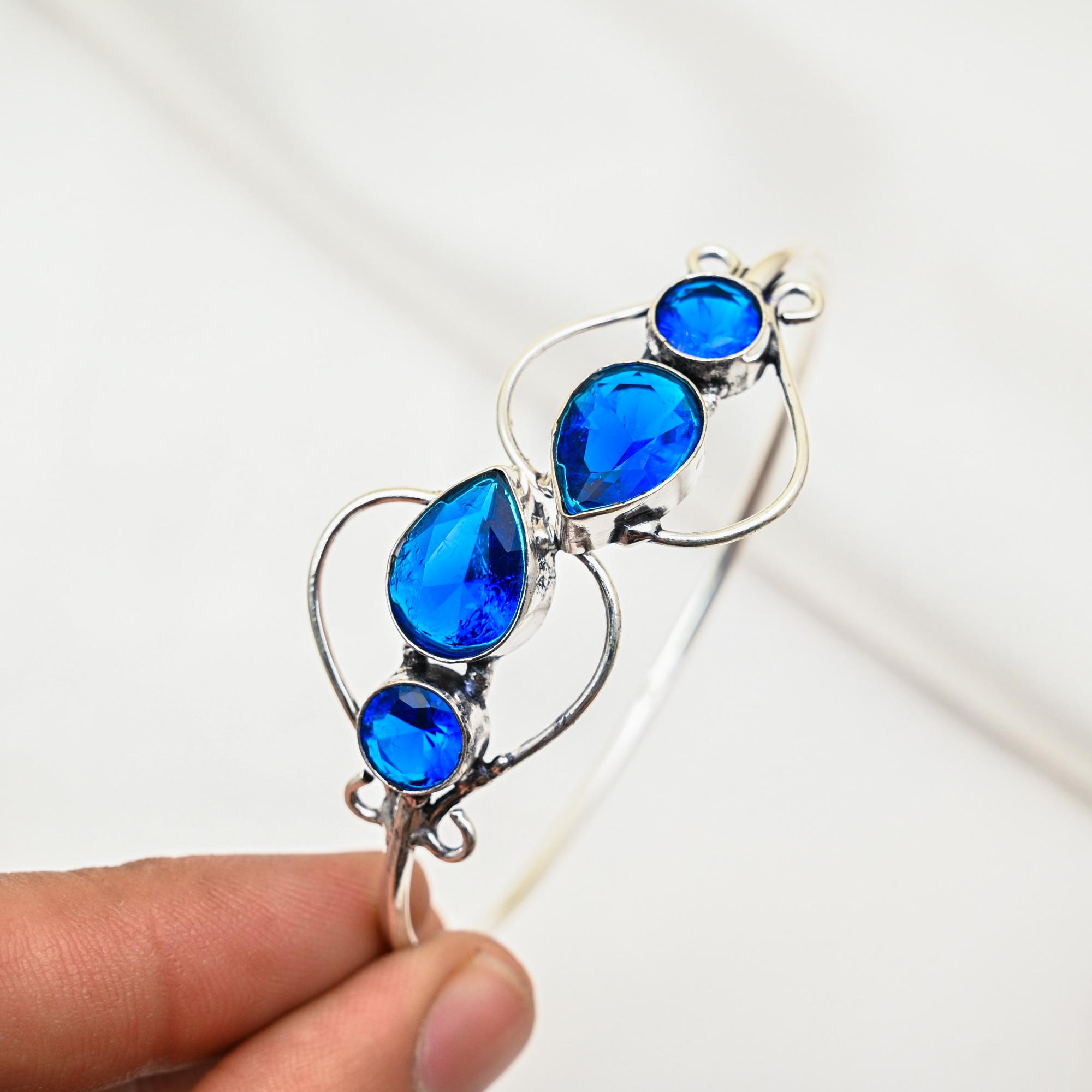 

Браслет-манжета с драгоценным камнем танзанит, браслет из стерлингового серебра 925 пробы, регулируемый браслет-манжета ручной работы, для подарков, помолвочных украшений Adjustable синий