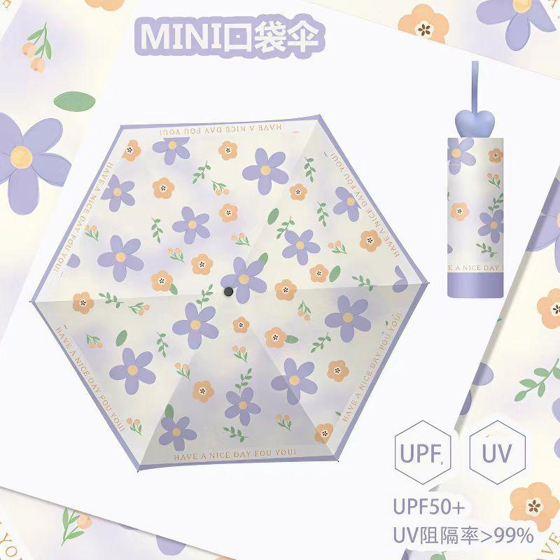 Mini Umbrella Vinyl Thickened Sunscreen UV Protection Sun Umbrella Portable Small Weather and Rain 50% Umbrella Wholesale