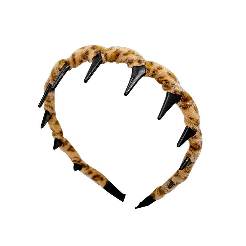 Leopard Print with Teeth Wavy Headband Female Hair Root Fluffy Artifact Wash Face Pressure Hair Non-slip Headband Hairpin Head