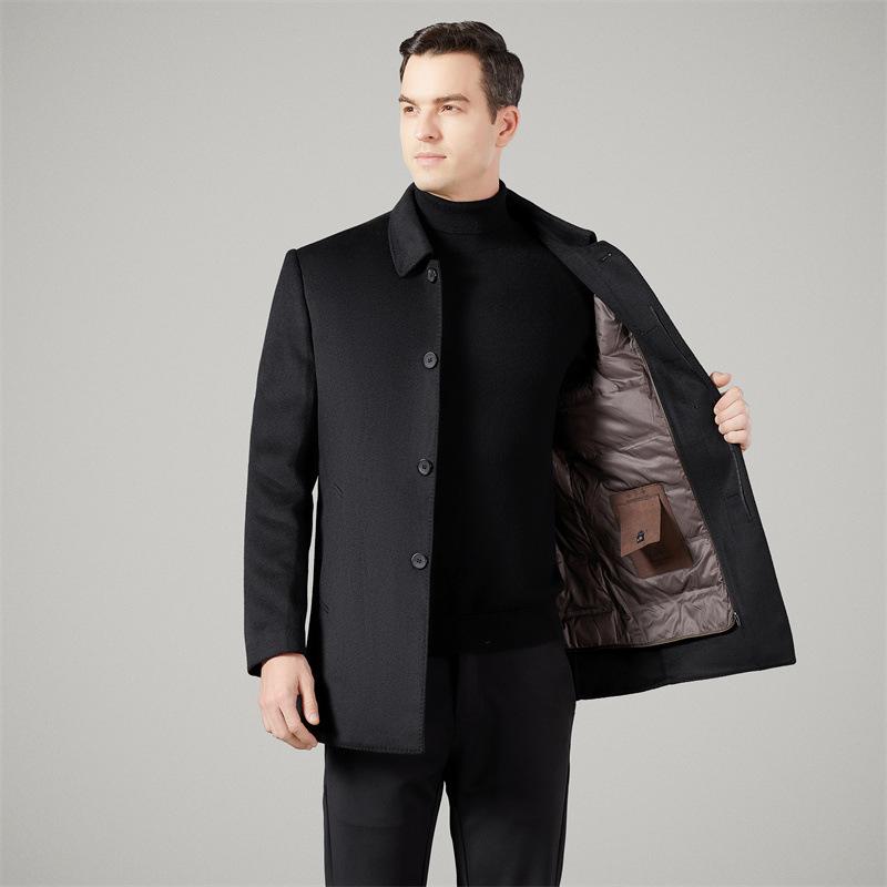 

Зимнее шерстяное пальто с утолщенными лацканами, двусторонняя мужская пуховая куртка, шерстяная ветровка, пальто средней длины для людей среднего и пожилого возраста 195