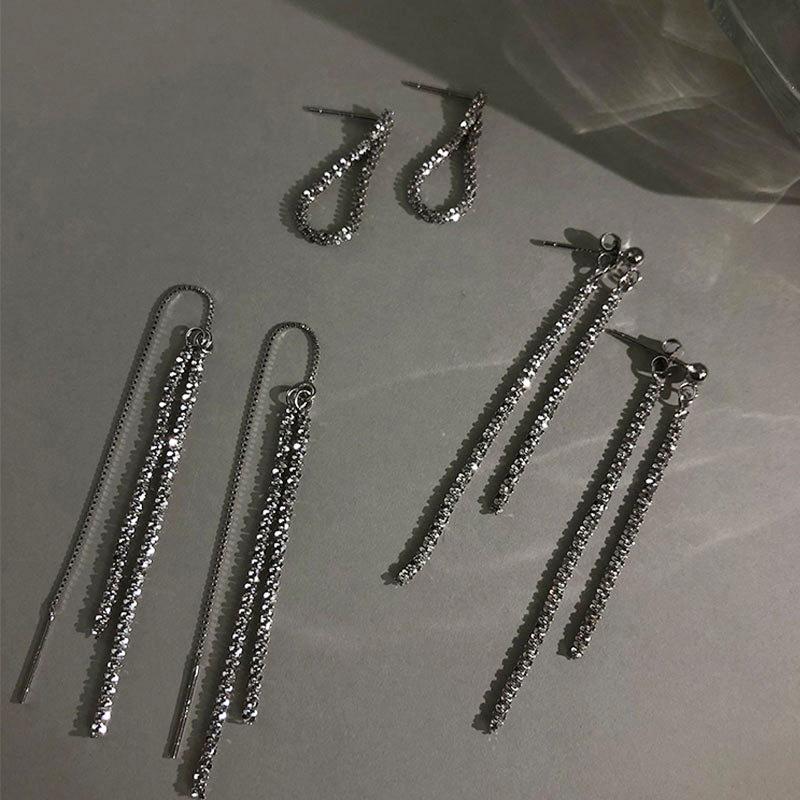 925 Sterling Silver Gypsophila Sparkling Drop Earrings Temperament Women Ear Line Long Earrings Fashion Jewelry for Wedding Gift