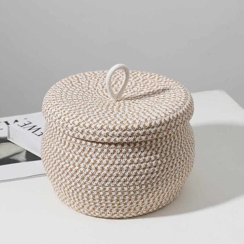 

Скандинавская корзина для хранения из хлопковой веревки с крышкой - Настольный органайзер для ключей, принадлежностей, косметики, нижнего белья