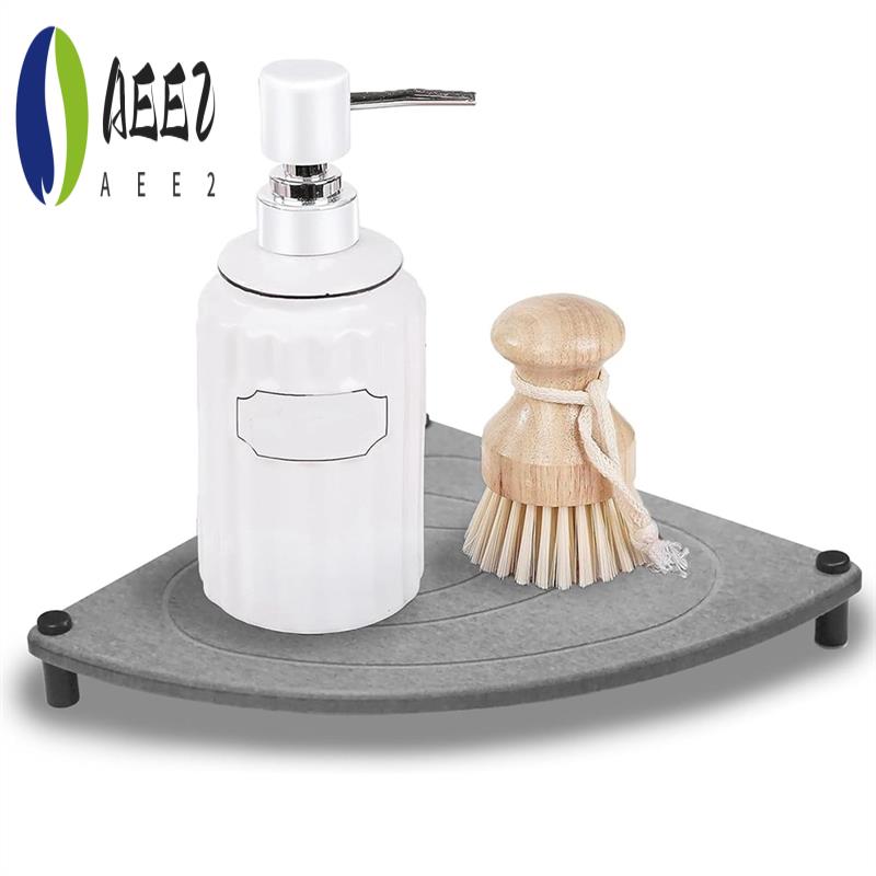 

AEE2-Instant Dry Kitchen Sink Organizer Diatomite Stone Tray Absorbent Mat For Soap Holder Sponge And Toothbrush Cup Coasters темно-серого