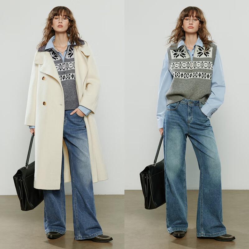 Women's Fair Isle Jacquard Lapel Sleeveless Sweater Vest