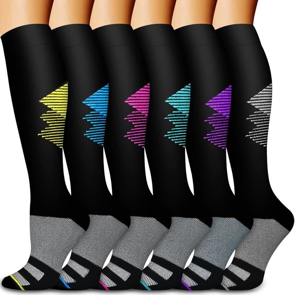 6Pairs Compression Socks For Women And Men - Best For Circulation, Running, Athletic, Recover, Travel