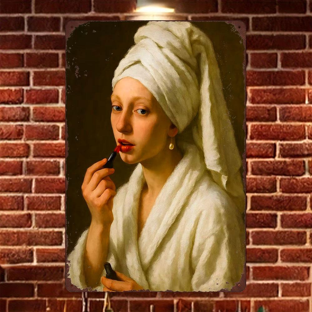 Funny Mona Lisa Hold Nose Bathroom Vintage Metal Sign Humorous Classic Art Parody Wall Plaque Restroom Toilet Home Wall Decor