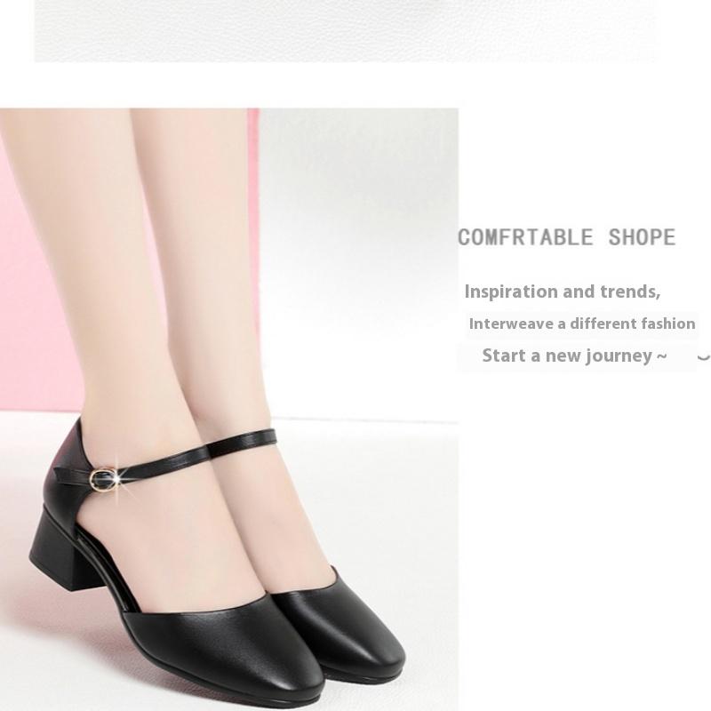 Sommersandalen, Damensandalen mit geschlossener Spitze, seitlich hohle Damenschuhe mit niedrigem Oberteil, einfarbige dicke Absätze, bequeme koreanische Damenschuhe mit mittlerem Absatz