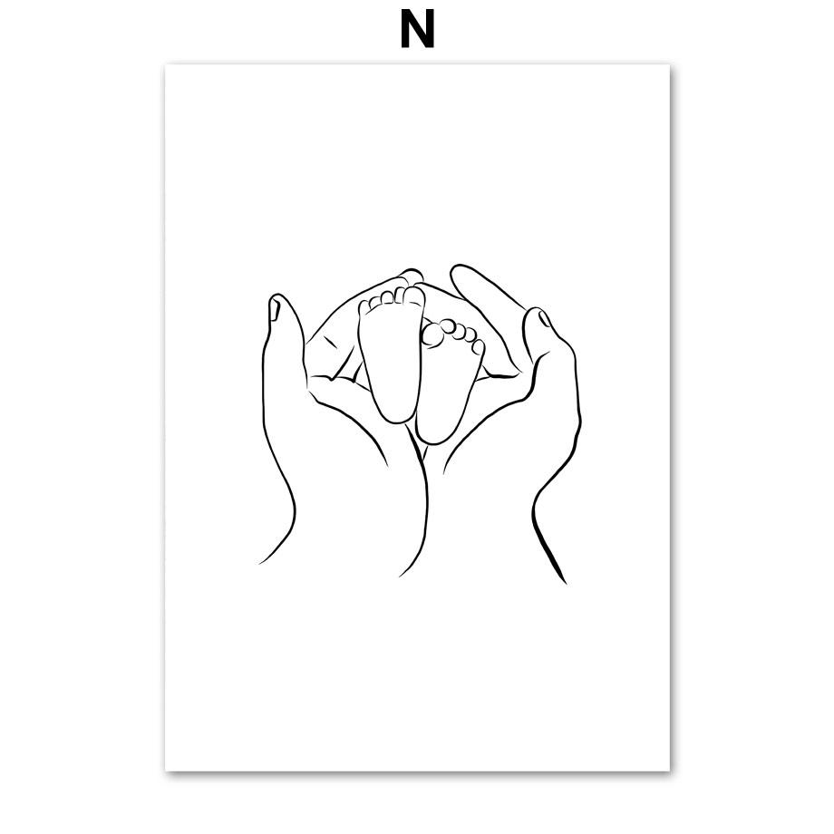 

Черно-белые минималистичные абстрактные линии мама ребенок настенное искусство холст картины скандинавские постеры и принты настенные картины декор детской комнаты 21x30cm No Framed