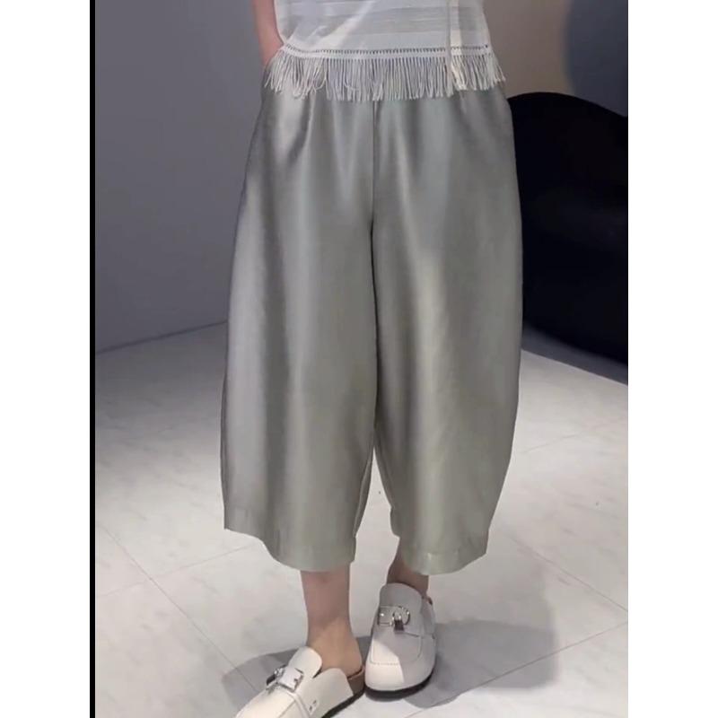 

Женская одежда Летние Винтажные Сатиновые Брюки до Щиколотки с Завышенной Талией Мешковатые Y2K Однотонные Свободные Карманы Широкие Брюки Брюки XL серый