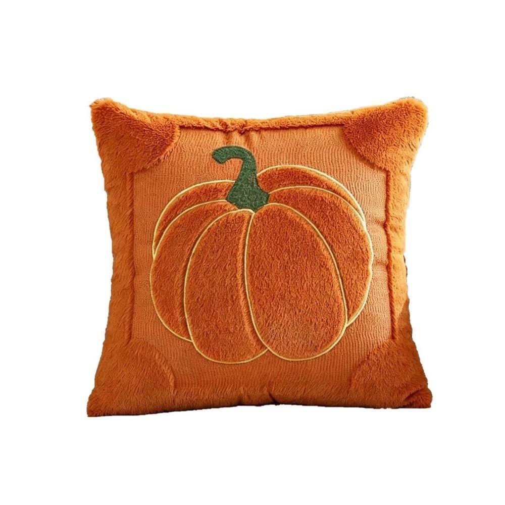 Soft Plush Pumpkin Pillow Case Cute Embroidery Square Shape Halloween Cushion Cover Warm Texture Solid Color