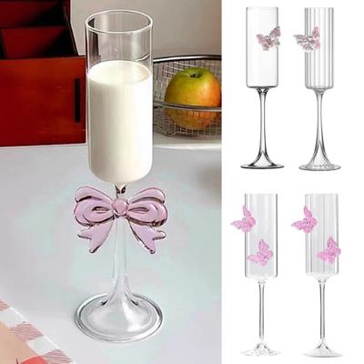 Wine Glass Champagne Flutes with 3D Pink Butterfly Decoration Faux Crystal Glass Wedding Party Anniversary Wine Glasses