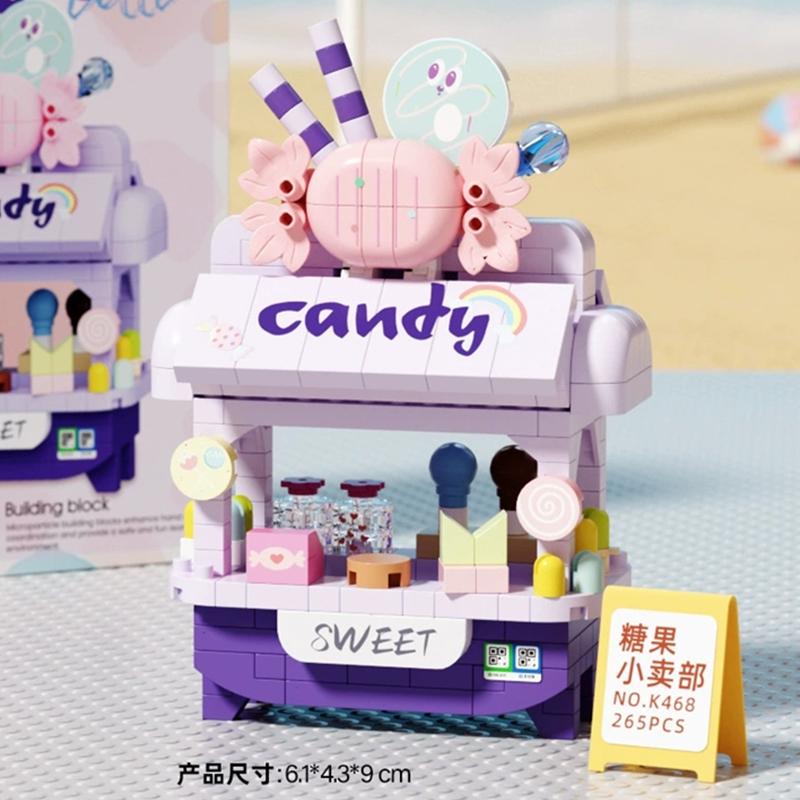 Diy Car Food Hot Dog Cart Truck Ice Cream Store Flower Hamburger Street View Building Blocks Kit Bricks Model Kids Toy Children
