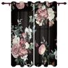 Flowers Bloom Turquoise Plants Roses Window Curtain For Living Room Bedroom Luxury Home Kitchen Decor Items Curtains