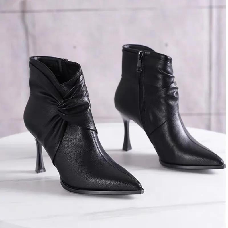 Fashion 2024 Hot Sale Ladies Shoes Side Zipper Women's Boots Fashion Pointed Toe Office and Career High Quality Solid Ankle Bootszapatos