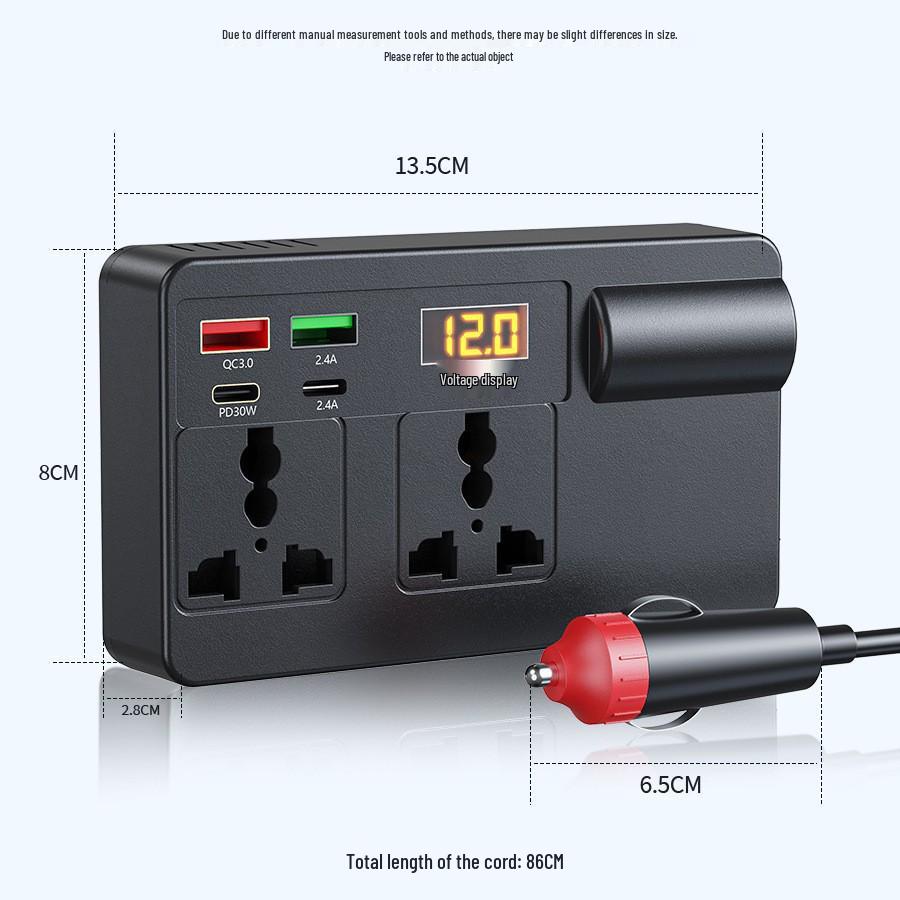 High-Power Car Inverter: Multi-Function 12V/24V to 220V Converter for Fast Charging in Cars and Trucks