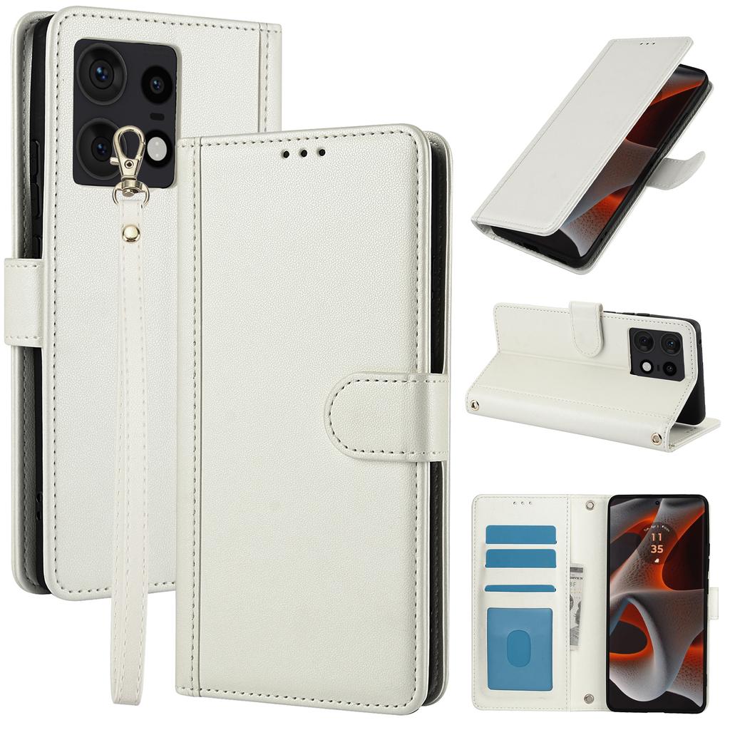 SY-003 For Motorola Edge 50 Pro 5G Case PU Leather Stand View Phone Wallet Cover with Hand Strap